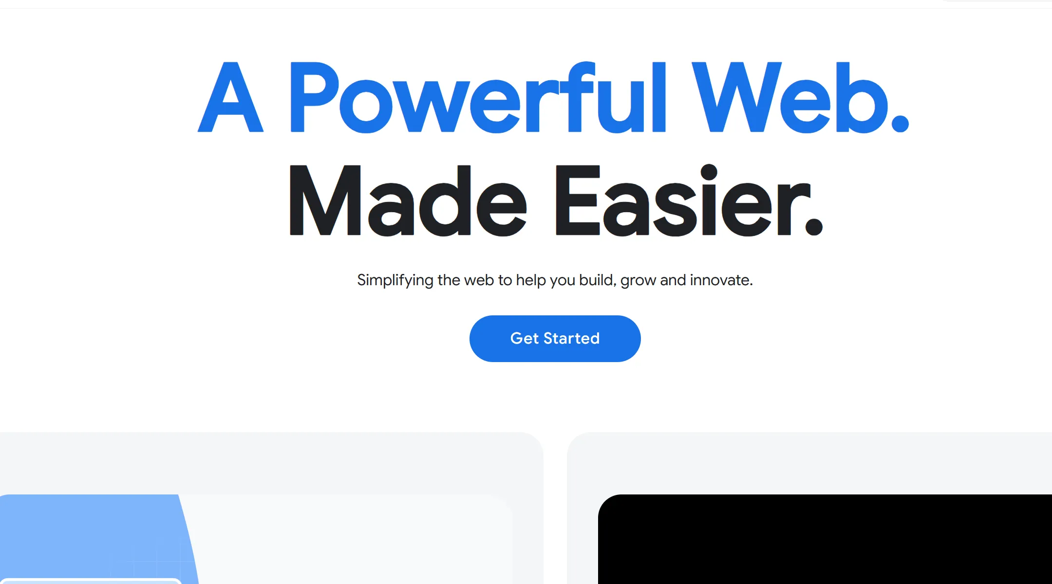 用 Puppeteer 截取的 developer.chrome.com 首屏局部，大标题为 “A Powerful Web. Made Easier.”